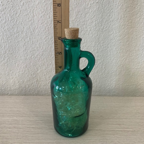 Green‎ Glass Bottle with Handle and Cork Stopper Decorative Accent - Picture 3 of 3